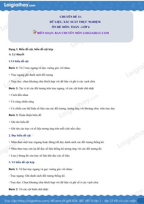 Dạng 3. Biểu đồ cột, biểu đồ cột kép Chủ đề 11 Ôn hè Toán 6